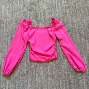 Pink Ruched Puff Sleeve Top SHEIN M